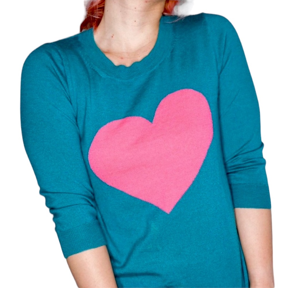 J. crew merino wool 3/4 sleeve pink ❤️jade dark teal crew neck sweater Medium